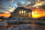 Stunning sunset over athens  acropolis  the majestic parthenon and ancient ruins illuminate history