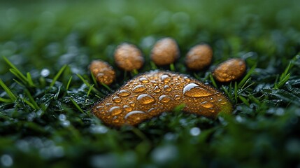 Wall Mural - Golden Paw Print In Dewy Green Grass