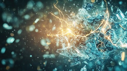 Wall Mural - shattered ice with electric sparks.
