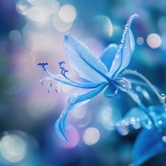 Sticker - A close-up shot of a blue flower with tiny water droplets on its petals