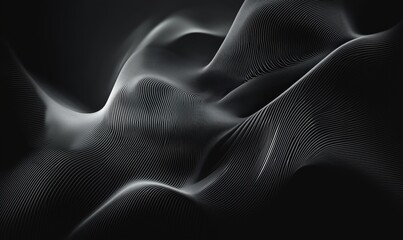 Poster - Abstract black and white wave patterns, smooth flowing lines creating depth and texture, modern digital art design