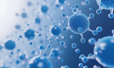 Poster - Microscopic view of blue virus particles showcasing intricate structures and details, representing viral biology and molecular science
