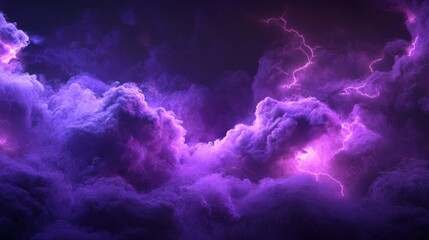 Poster - Frame from thunder lightning and purple smoke on dark background. Natural energy border with thunderbolt light or electric energy sparkle. Realistic 3d vector storm flash power or magic wizard bg.