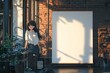 © Sergej Gerasimov - Modern office interior featuring glass and brick walls with blank poster for presentation use