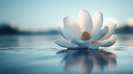 Wall Mural - Serene Magnolia Blossom Floating Gently On Calm Water