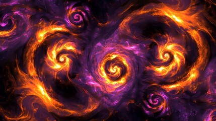 Poster - Abstract background with circle fire swirls. Comic effect of blast, explosion, spiral motion with fiery trails, purple and black flame, vector cartoon illustration