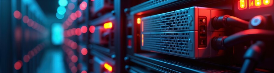 Aufkleber - Data center equipment with redundant power supplies. Robust tech infrastructure shown in minimalist setting. Reliable system for disaster recovery. Modern design for continuous operations,