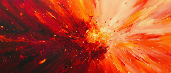 Poster - Fiery explosion texture illustrating dramatic movement and vibrant colors in high detail