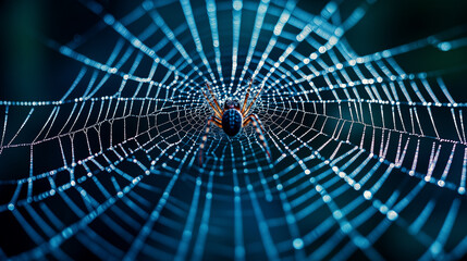 A close-up of a spider weaving a delicate web, with fine silk strands glistening in sunlight and intricate patterns, captured with rich natural colors and a shallow depth of field.