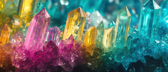 Poster - Colorful crystal formations reflecting light in a vibrant display of hues and textures