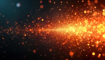 Poster - Dynamic motion graphics display colorful energy blasts. Abstract visuals depict powerful elemental energy. Vibrant orange particles move across dark backdrop. Intense visuals create impact. Evokes