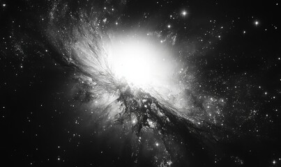 Wall Mural - black and white photo of a galaxy with a large white star in the middle. the stars are scattered thr