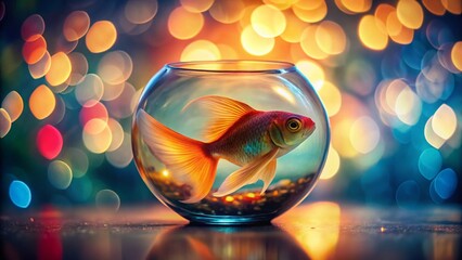 Wall Mural - Stunning Bokeh Effect Photo of a Goldfish Swimming in Crystal Clear Water