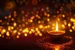 © fatman - Celebrate the Diwali festival of lights with a glowing diya surrounded by shimmering bokeh lights, creating a warm and festive atmosphere on this special evening