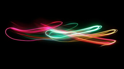 Poster - Red speed light horizontal straight line on black background. Realistic vector illustration of abstract neon or laser glow motion effect. Long dynamic flare beam and ray with sparkle in movement.