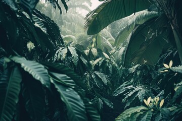 Wall Mural - A dense jungle with numerous tall trees and lush vegetation