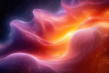 Poster - A vibrant abstract design featuring swirling shapes of orange and purple colors set against a starry background