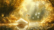 © Thiago - Swan in a serene, enchanted glade with magical light style fantasy. Evergold. Illustration