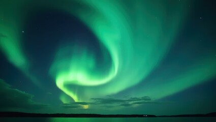 Poster - Northern lights appearing to twirl and spin like cosmic ballet across sky, Professional stock photo, AI generated photograph