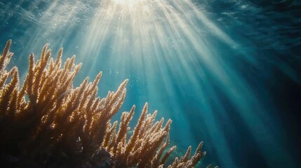Poster - a vibrant coral reef scene with sunlight shining down