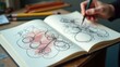 © PremiumPhoto - Creative Drawing. Chromie squiggle Squarespace designer Sketch ai aphantasia Grow therapy Human design Skillshare Sketchar Tiimo Adult hands sketching abstract circles with colored