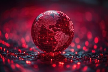 Poster - A red globe with a map of the world printed on it, suitable for educational and informative purposes