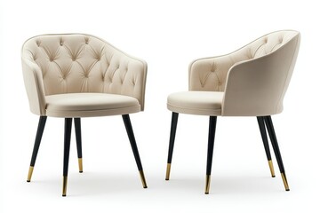 Wall Mural - Beige tufted wingback dining chair shown from front and back against a white backdrop