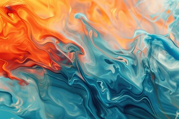 Poster - Flames of vibrant colors dance over a reflective surface, creating a striking visual experience that showcases the dynamic movement of liquid forms and captivating hues at an artistic display