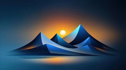 Poster - a modern mountain logo with clean lines, gradient shading, and a small sun rising over the peaks for