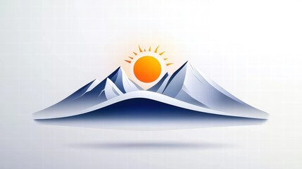 Poster - a modern mountain logo with clean lines, gradient shading, and a small sun rising over the peaks for