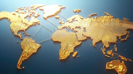 Poster - A golden map of the world on a blue surface