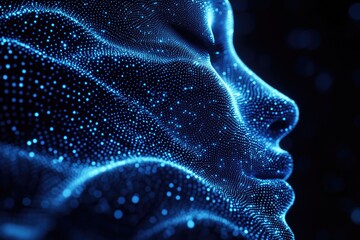 Poster - A close-up shot of a person's face illuminated by blue lights