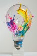 © Elzerl - Exploding Lightbulb of Creativity, A vibrant paint explosion inside a lightbulb, symbolizing innovative ideas.