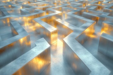 Poster - Intricate maze structure illuminated by warm light creates a mesmerizing visual experience. Generative AI