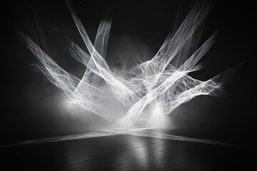 Aufkleber - Dynamic light patterns create captivating effects in dark space during visual art performance. Generative AI