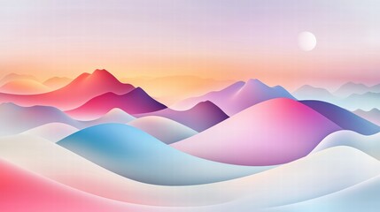 Poster - a surreal composition of abstract mountains with geometric shapes, gradient colors, and a dreamy atm