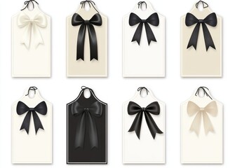 Sticker - Black and beige frames with black bows for decoration. Graphic antique frames, a collection of retro labels, royal wedding stickers for sale, and invitation cards. Modern symbols isolated. A simple