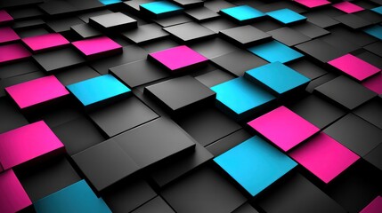 Canvas Print - Abstract 3D background with black, pink, and blue cubes.