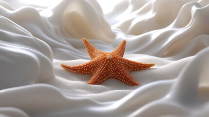 Poster - Starfish resting on a soft, textured surface resembling ocean waves in a serene setting. Generative AI