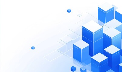 Poster - Abstract 3D blue cube digital technology background.