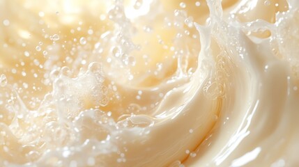 Poster - Creamy liquid splashes in a light setting, creating dynamic patterns during preparation. Generative AI