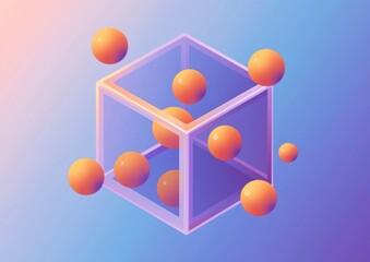 Poster - Abstract 3D cube with floating spheres.