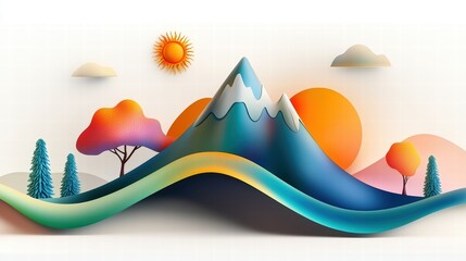 Poster - an abstract mountain icon with curved edges, vibrant colors, and artistic interpretations of natural