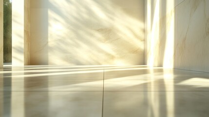 Aufkleber - Light streaming through a minimalistic room with polished floors during daytime. Generative AI