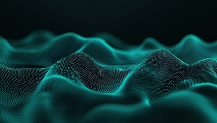 Canvas Print - Abstract teal digital wave particles flow.