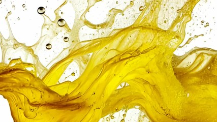 Poster - Bright yellow liquid splashes dynamically against a white backdrop creating vivid patterns and textures