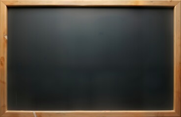 Poster - Blank black chalkboard with wooden frame. Empty space for messages. Suitable for education business backgrounds. Simple design for variety of creative projects. Useful for school office settings.