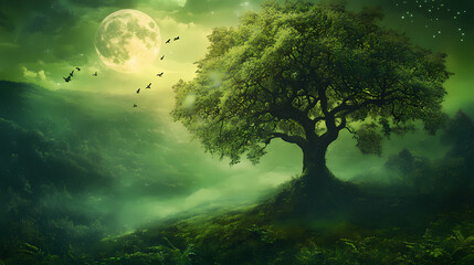Wall Mural - majestic misty emerald green foliage