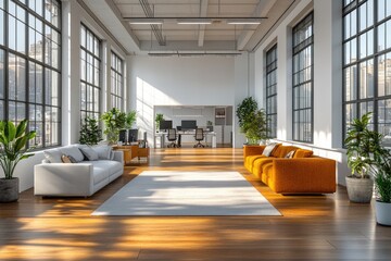 Poster - Cozy interior design with large windows and stylish furniture