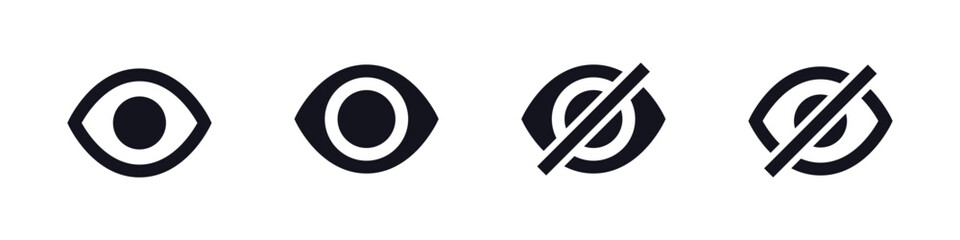 Wall Mural - eye icon set. vision icon, see view icons - eyesight symbol - invisible eye hide icon, incognito ico